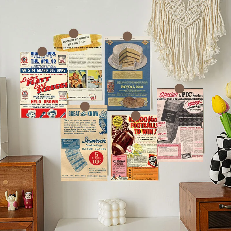 

15 Vintage Magazine Cards American English Posters Postcards Room Bedroom Wall Decorations Background Wall Stickers