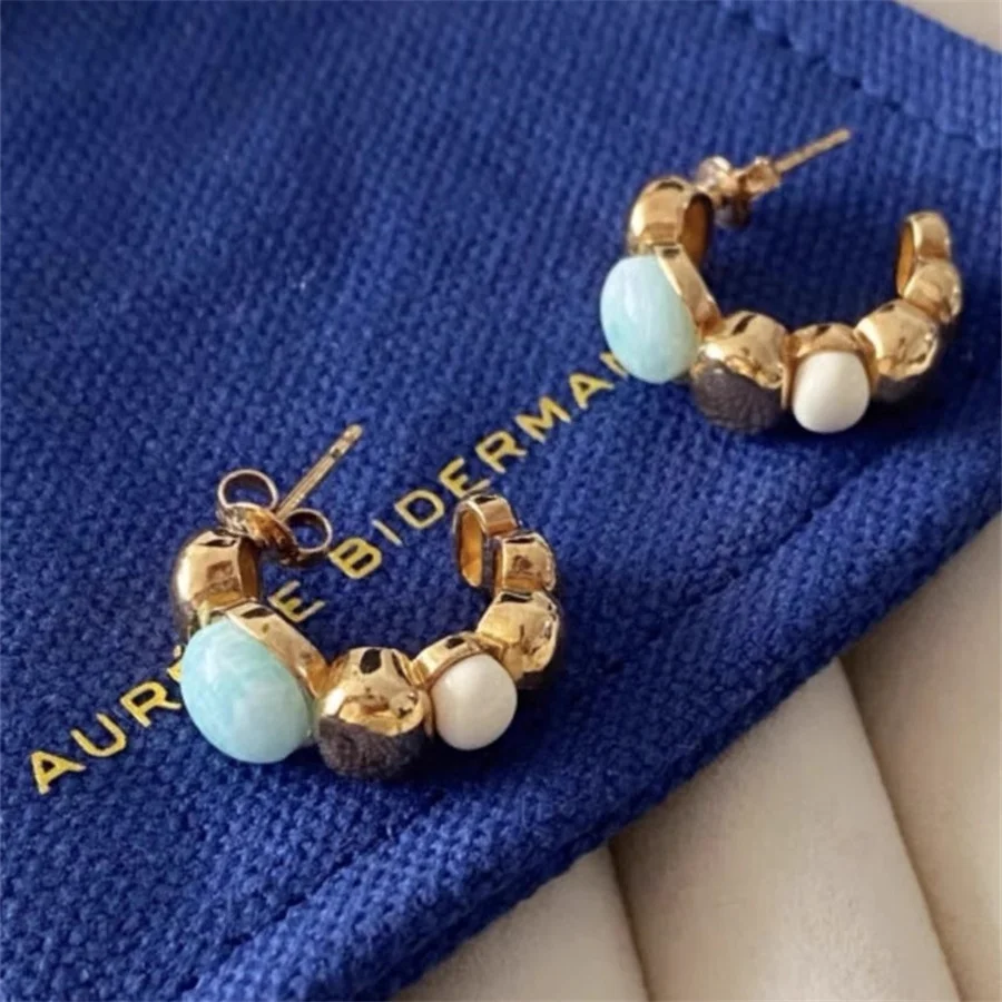 French retro Palace Irregular Tianhe Stone Earrings rings Niche Fashion Trend Brand Design Light Luxury High-Quality jewelry