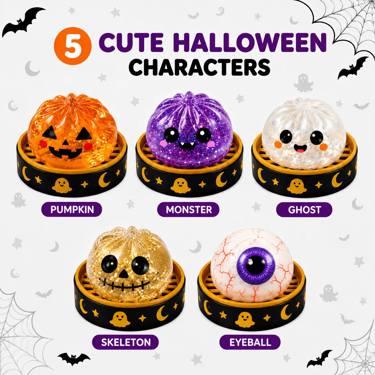 Halloween Mystery Squishy Toy Blind Box Cute Pumpkin Ghost Glitter Soft Squeeze Stress Relief Toy Gift Collection