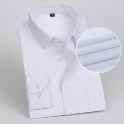 Business Dress Shirt Men's Long-sleeve Autumn Spring Fashion Solid Casual Formal White Work Office Simple Basic Man Clothe S-7XL