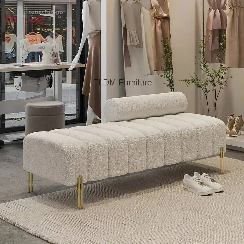 & Cream Upholstered Modern Chaise Lounge with Comfortable Metal Legs Rolled Seating Backrest for Dressing Room & Boutique Spaces
