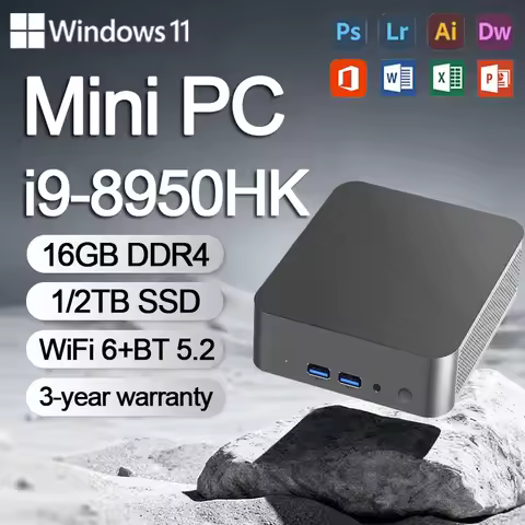 Intel Core i9 8950HK Mini PC Windows 11 Pro 16GB DDR4 1TB M.2 SSD WIFI 6 BT5.2 4K HD Desktop Mini Gaming Pc【3 year warranty】