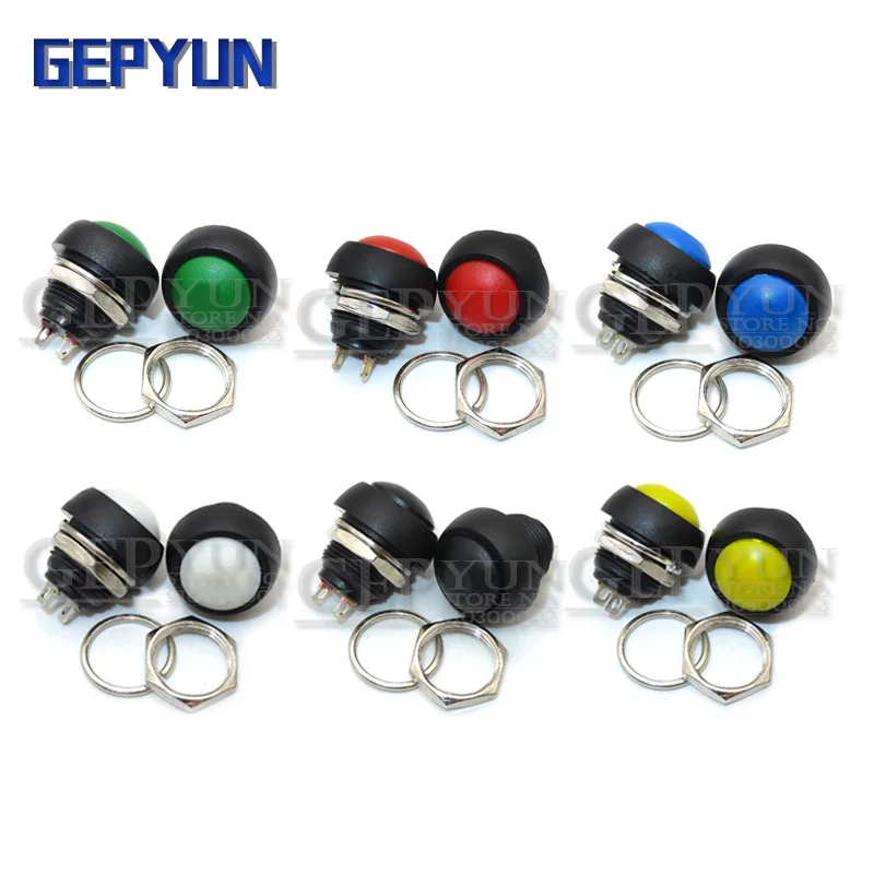 2PCS 12mm Waterproof Momentary push button for switch Black/Red/Green/Yellow/Blue/white PBS-33B Fdkjgecf