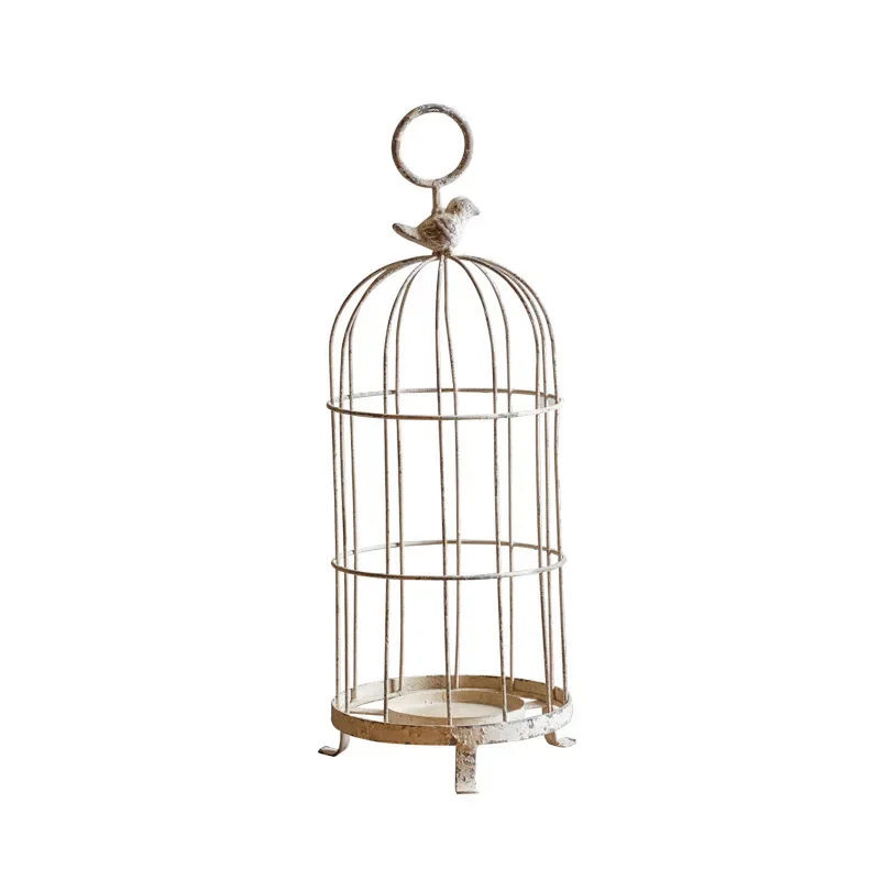 Creative white retro old birdcage candle holder