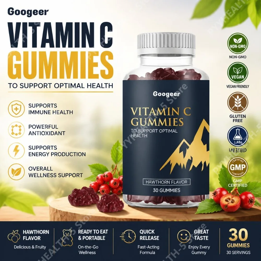 

Googcer Vitamin C Gummies Hawthorn Flavor with Supports Optimal Health Portable Ready-to-Eat Quick Release Daily 30 Gummies