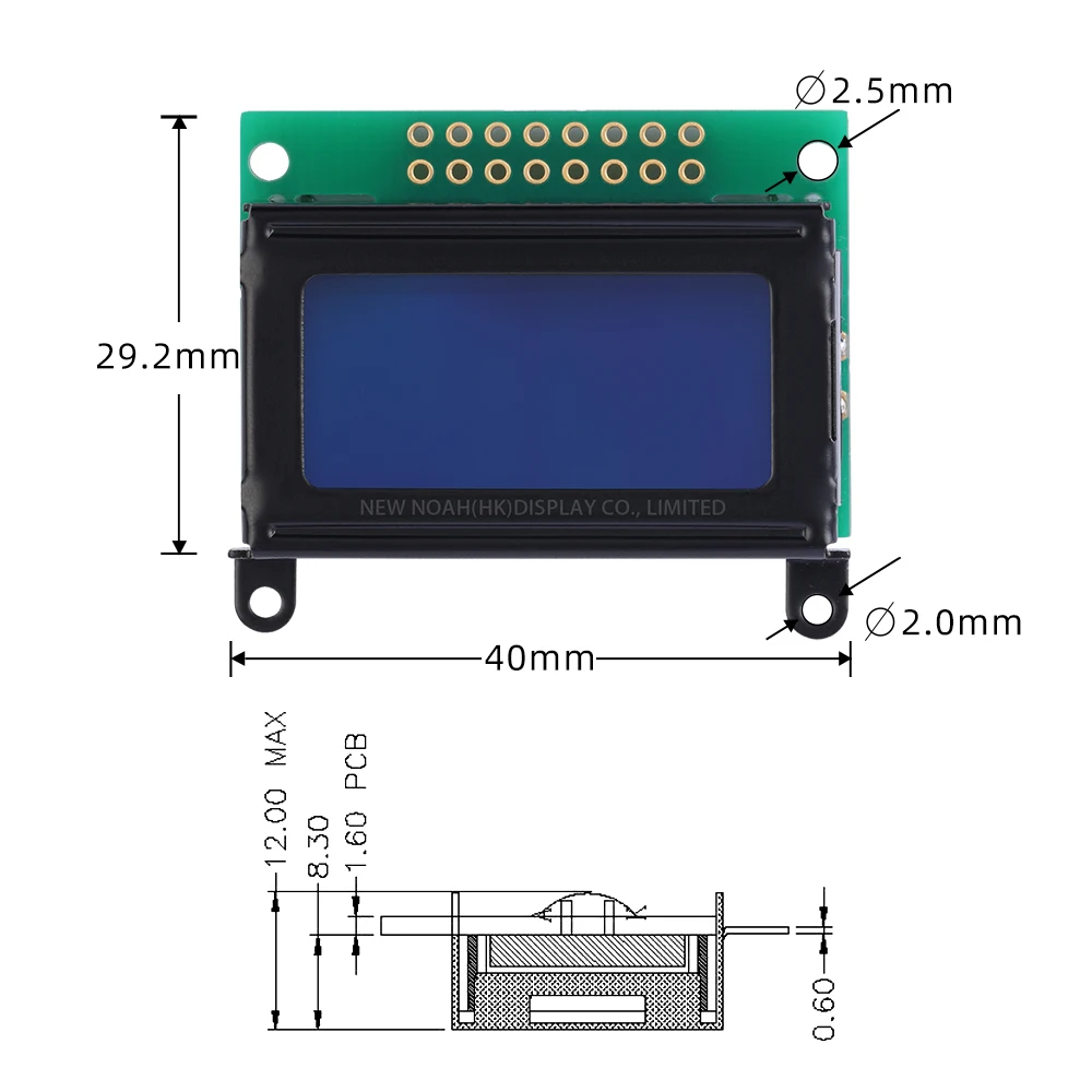 European Blue Film White Letters 0802C Character Dot Matrix Screen 02X8 LCD Ultra Small Module LCM Display Screen With Backlight