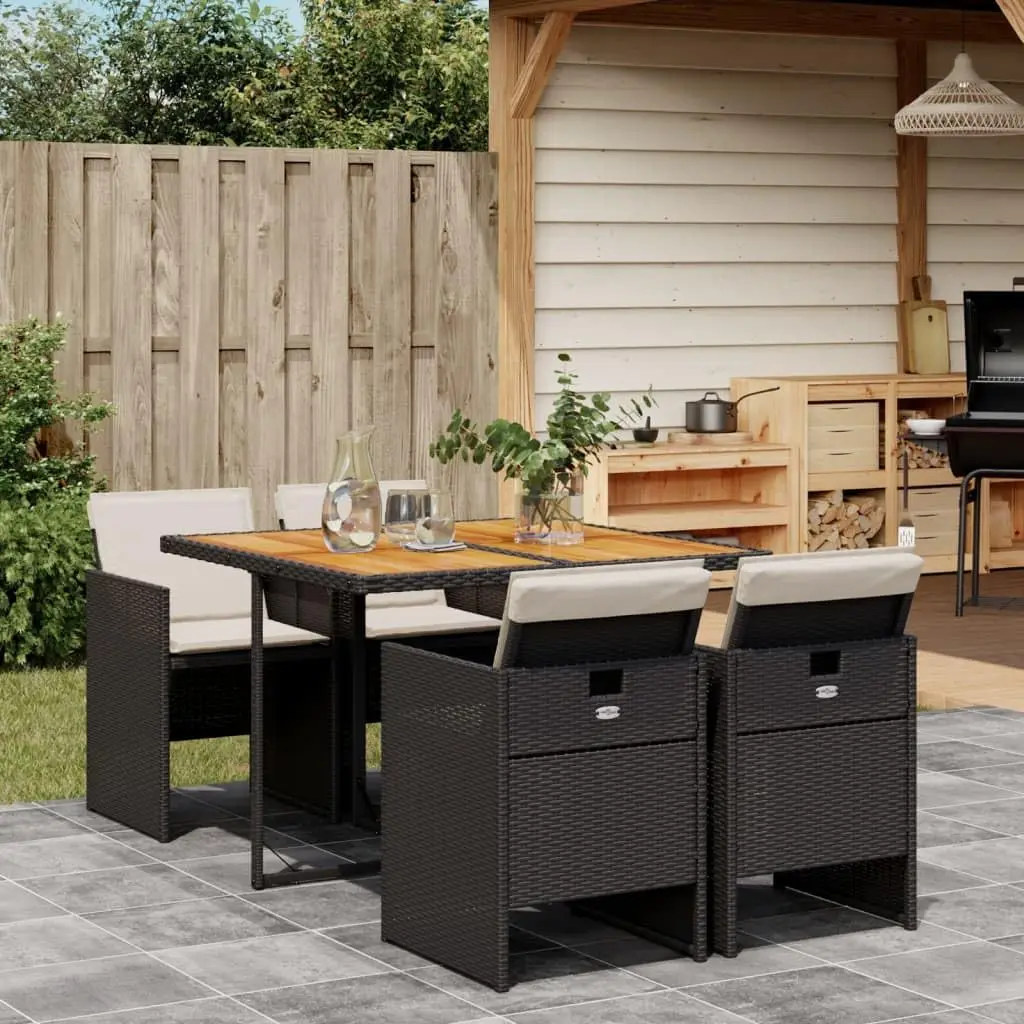 Outdoor Dining Set 5 Piece Patio Furniture with Cushions Black Poly Rattan, Customized