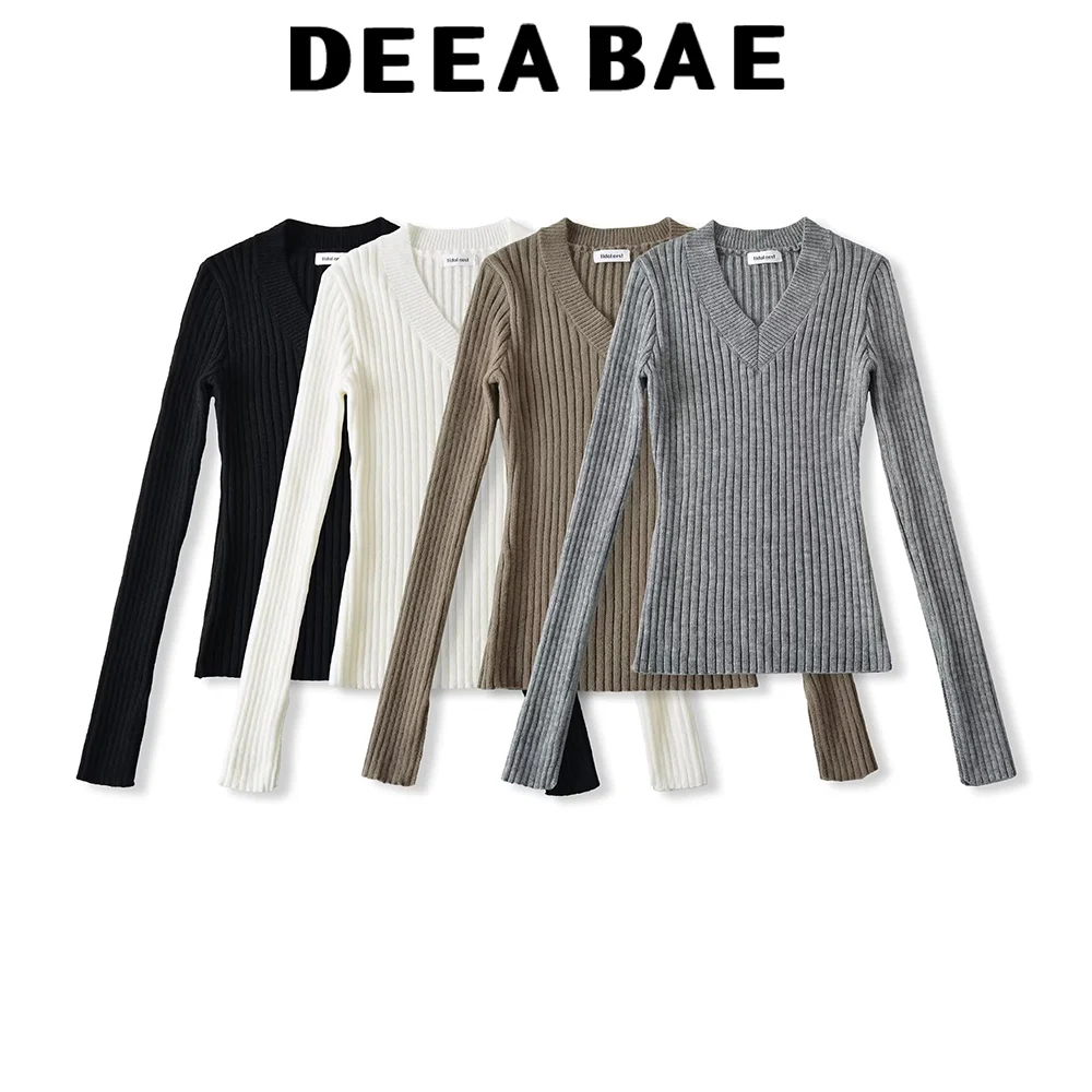 

DEEABAE Lazy V-neck knitted base sweater autumn 2025 new slim fit and slimming long sleeved interior sweater versatile top