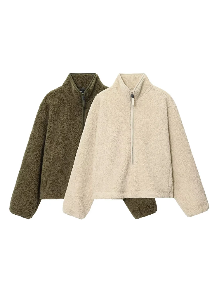 

Европейский и американский стиль, осенняя новая модная тенденция, женская свободная простая повседневная темпераментная простая бархатная спортивная куртка Тедди