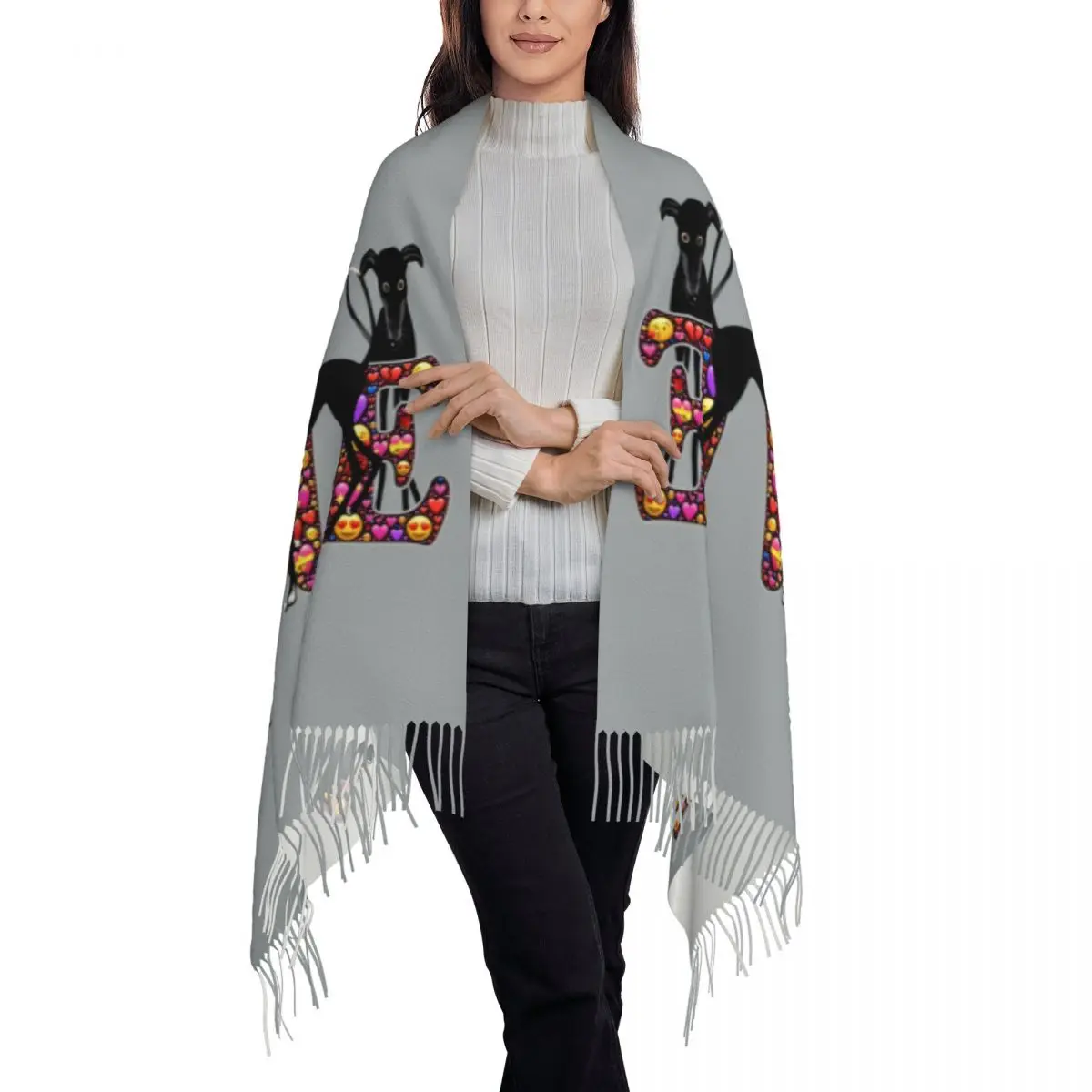 Custom Love Hounds Tassel Scarf Women Winter Fall Warm Shawl Wrap Female Greyhound Whippet Sighthound Dog Scarves