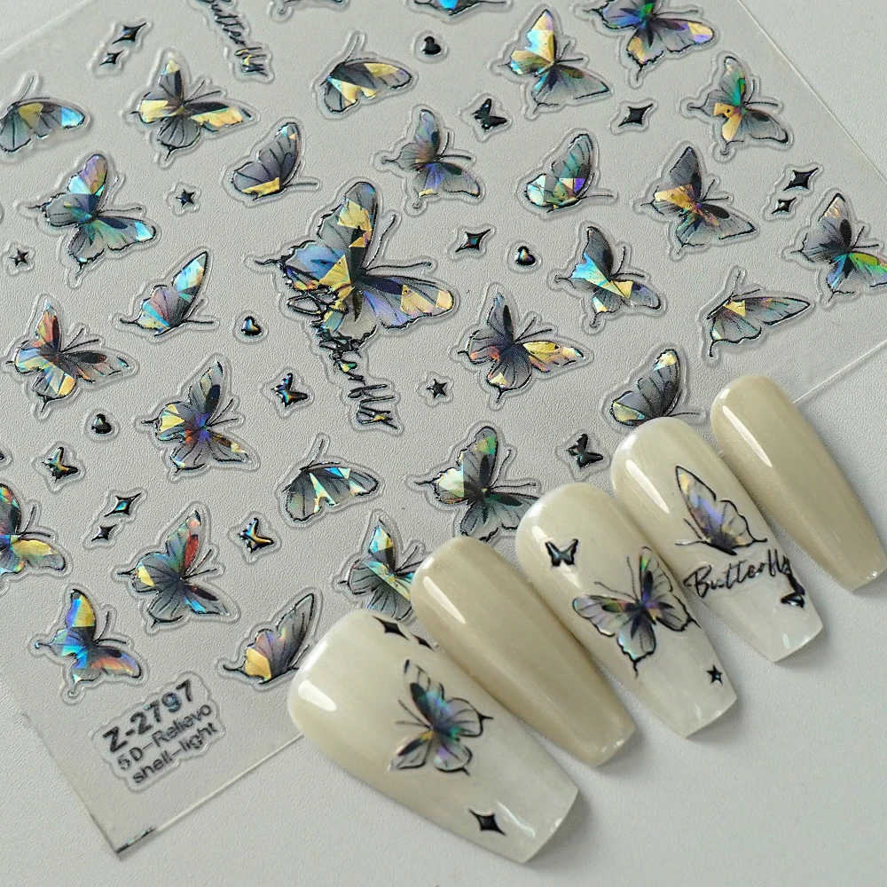 1pcs 5D Japanese Black Butterfly Nail Art Stickers Glitter Shiny Kawaii Self Adhesive Manicure Decorations Tool Decals Accessory