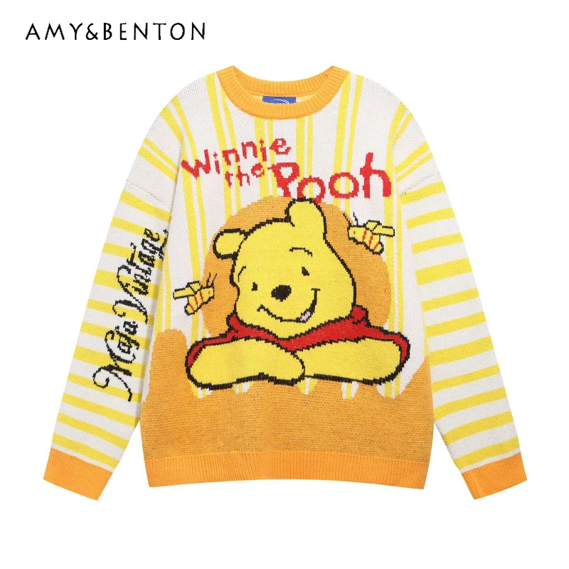 

Американский ретро кот забавный мультяшный жаккардовый вязаный свитер с цветными блоками для мужчин и женщин осенний повседневный универсальный трикотаж для пар