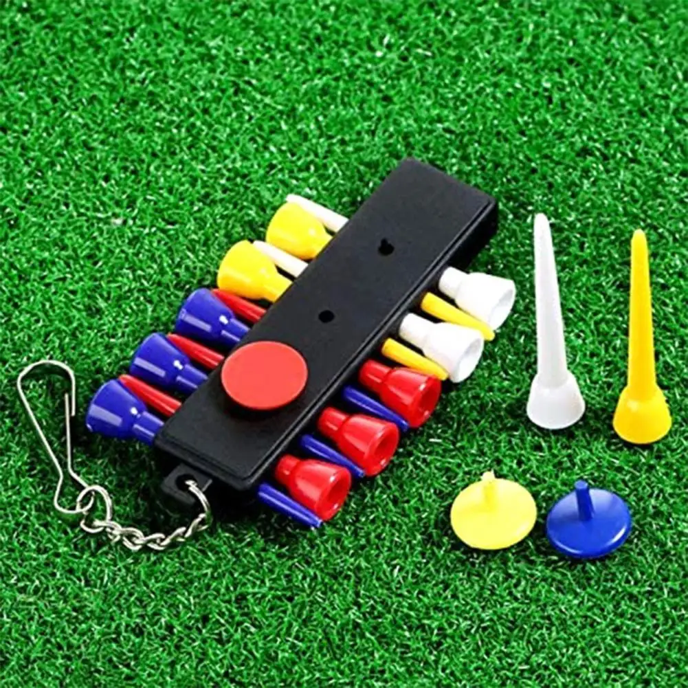 

Golf Tee Holder with Ball Peg Seat Golf Tee Storage Holder with 12 Tees Holes Golf Tees Carrier for Carts Hitting