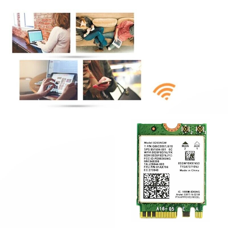 Carte Wifi RISE-AC8265 + adaptateur réseau d'antenne 6DB pour Jetson Character300 Mbps + 867Mbps 2.4 mesurz 5 mesurz touristes Band NGFF BTéclairé Tech