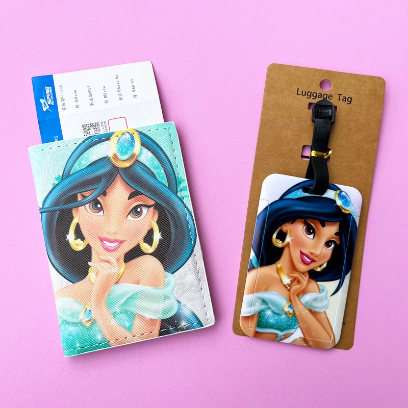 1 set porta passaporto Disney Princess e etichette per bagagli copertina per passaporto da viaggio etichetta per bagagli porta carte d\'identità