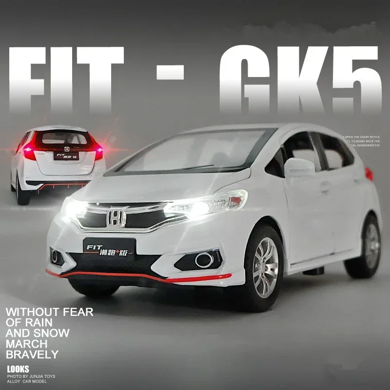 1:32 HONDA Fit GK5 Model mobil sport, mobil mainan logam paduan Model Diecast, koleksi simulasi suara dan lampu hadiah