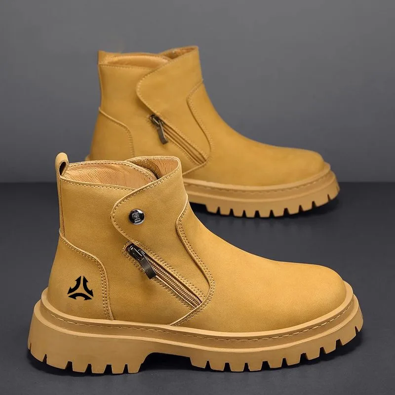 

Men's High-top British Style Work Boots 2025 New Autumn and Winter Men's Shoes Casual Big Yellow Chelsea Boots Men