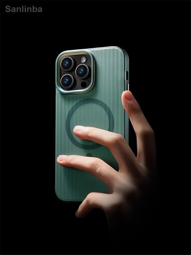 

Magsafe For iPhone 15 14 13 Pro Max Magnetic Clear Stripe Frosting Wireless Charging Cover For iPhone 13 14 15 Matte 아이폰 케이스