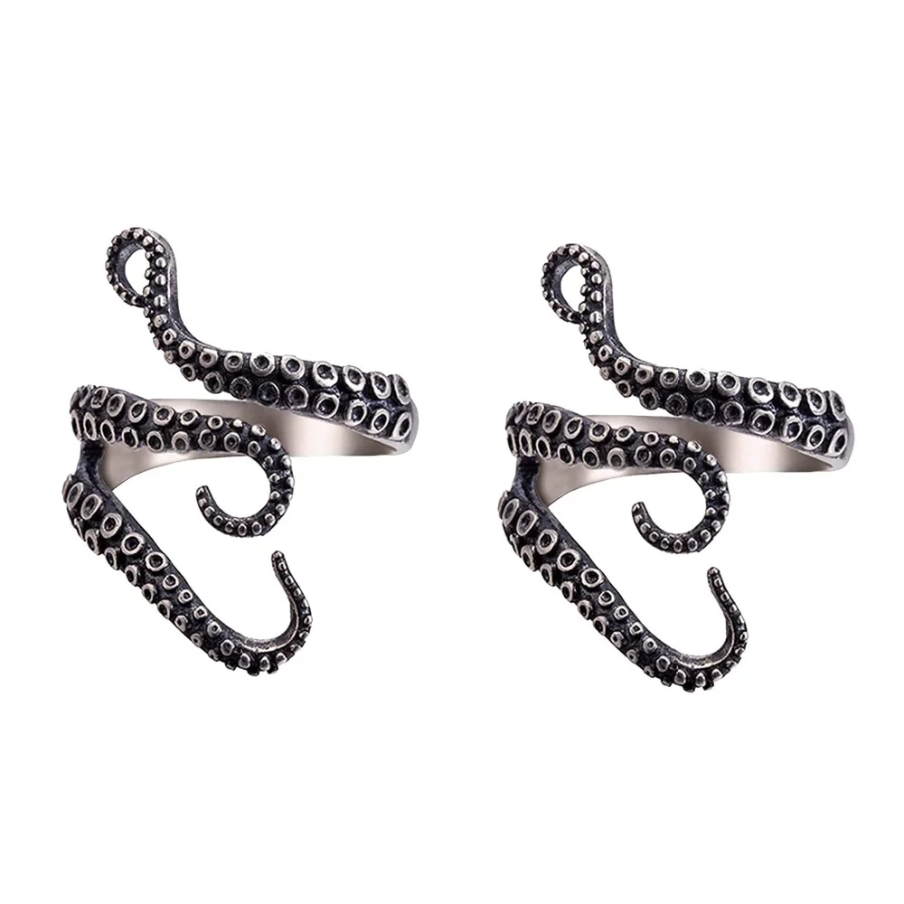 2 pcs/pack Vintage Titanium Steel Octopus Ring Sea Monster Squid Ring