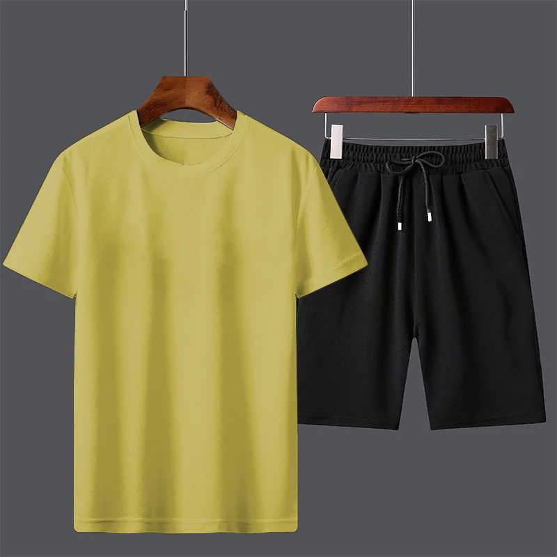 Men's new Summer Suit 2024 Casual T-shirt + Shorts Suit Men's Tracksuit Solid color tracksuit loose suit