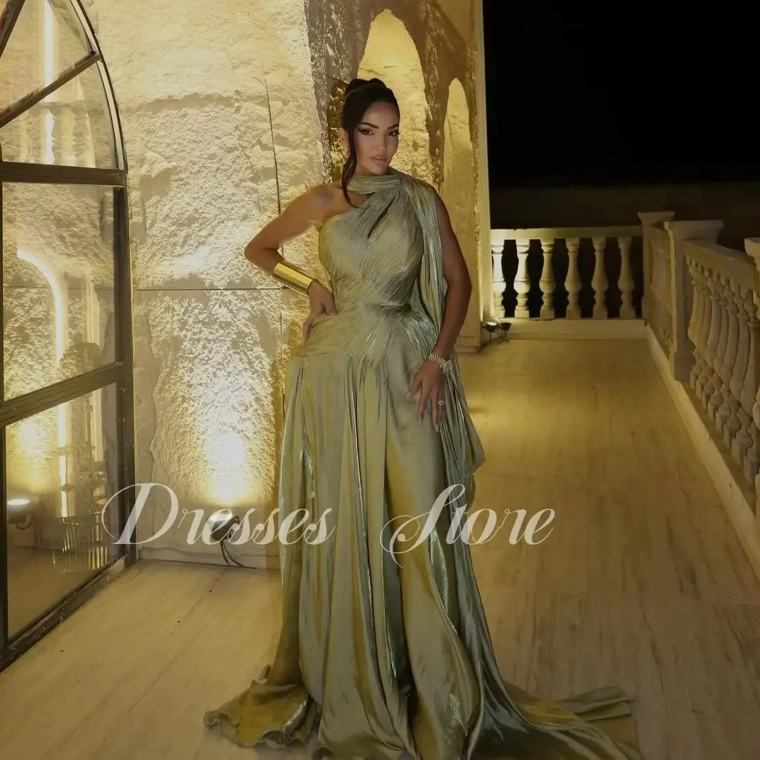

Giyu Elegant Green One-Shoulder A-line Evening Dresses Sleeveless Scarf 2025 فساتين سهرة Formal Party Dress Customsied