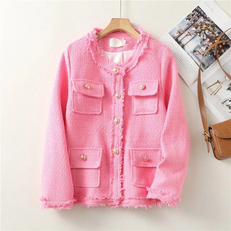 Chaqueta de abrigo corta elegante para mujer, Top de manga larga con cuello redondo y una botonadura, ropa de calle de moda para niñas, prendas de vestir exteriores para primavera y otoño