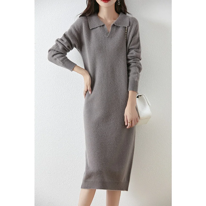 

Loose Women's Dress On Offer Clearance Free Shipping 100% Wool Knitted Jumpers 2024 Autunmn/Winter Dresses Polo Long Pullovers