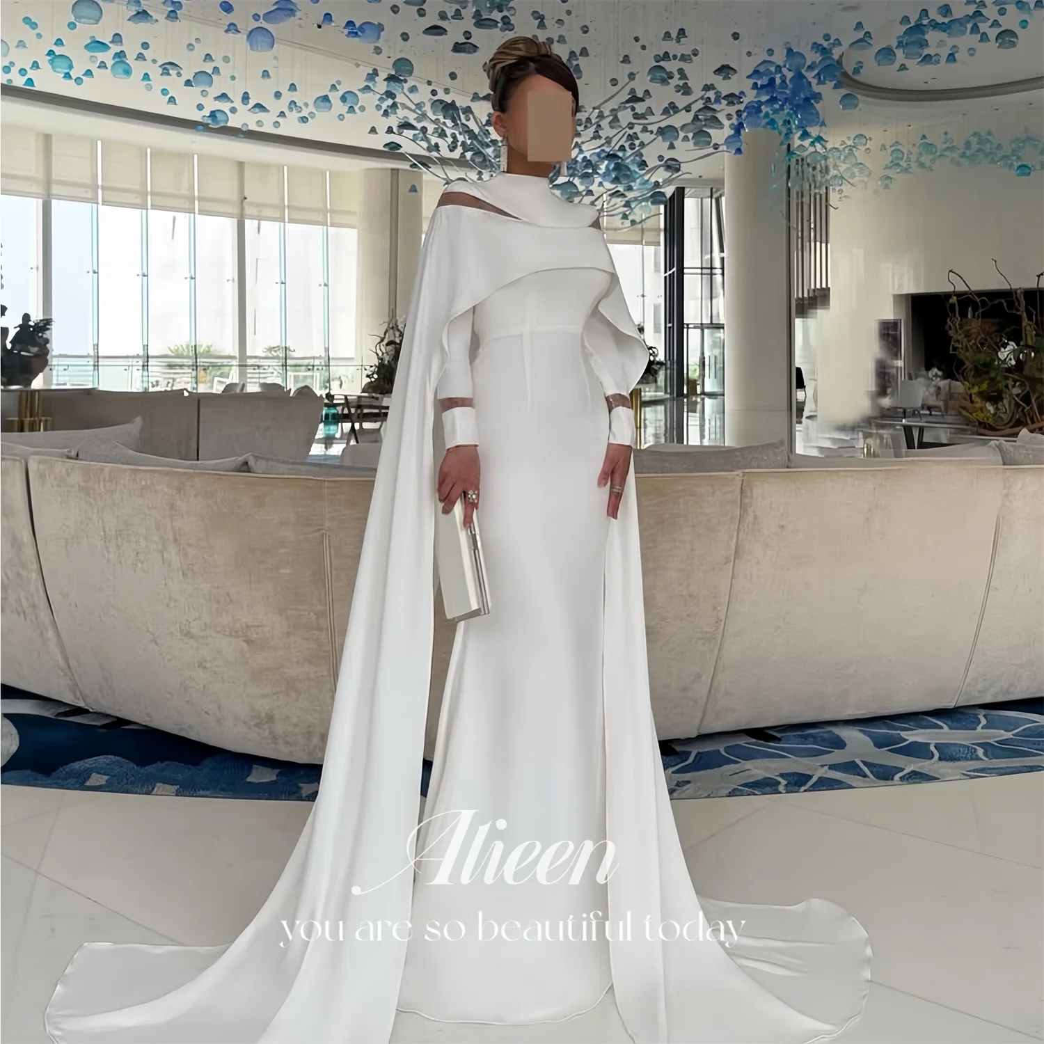 

Evening Dress Women European White Satin Sheath Cape Formal Events Aileen Long Floor-Length 2026 Customized Robes de Soirée