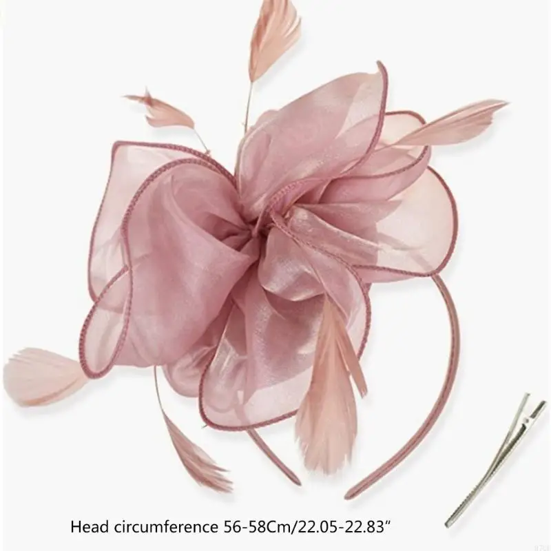 97QE Fascinator Veren kopstuk Vrouwen Fascinator Hoofdband Thee Hoofdband Cocktail Hoofdband Mesh Hoofdband