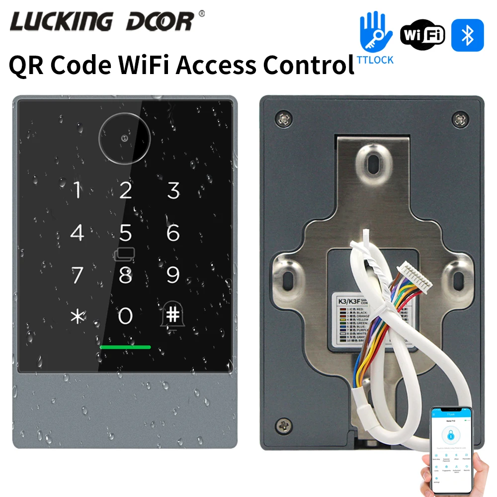 

K3QW TTLOCK TTHotel App WIFI+BLE 13.56Mhz Qr Code Access Control Keypad password,Card,Remote Control,Temporary Code Unlock