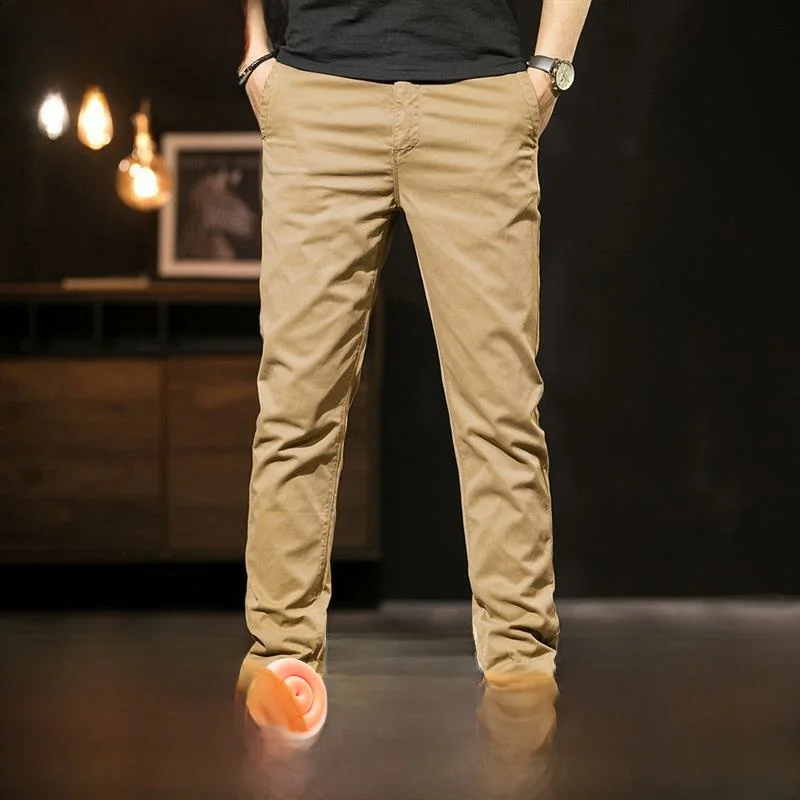 

Casual Khaki Chino Pants Men Straight Cotton Trousers Faionable Urban Sle mid Waist Pure Color Spring Summer Long Pants