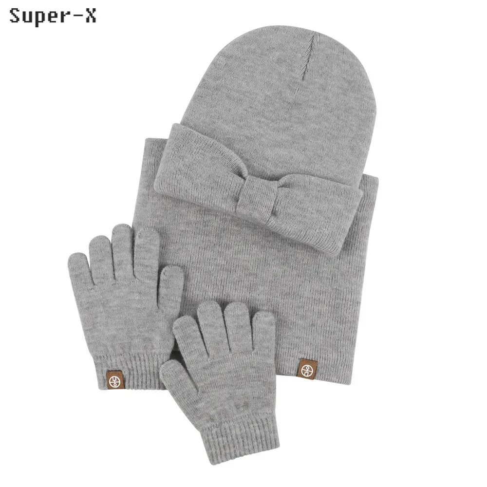 

3pcs Set Baby Children Winter Hat Scarf Glove Solid Color Knit Beanies Snood Neck Warm Girls Boy Winter Cap Set 1-5Years