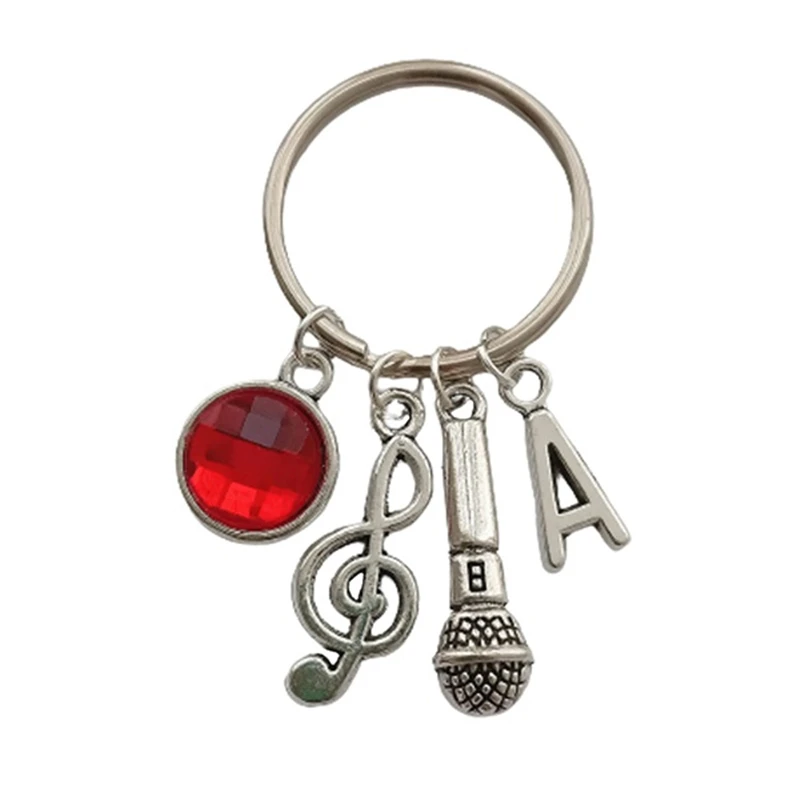 

Microphone Keychain, Creative Birthday Gift, Ruby Birthstone Keychain, Initial Letter, Gift for Music Lovers