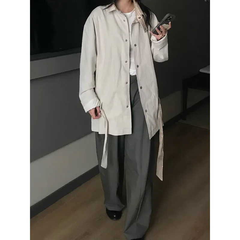 

Осень 2024, новая ветровка средней длины с воротником-стойкой и поясом, силуэтная куртка