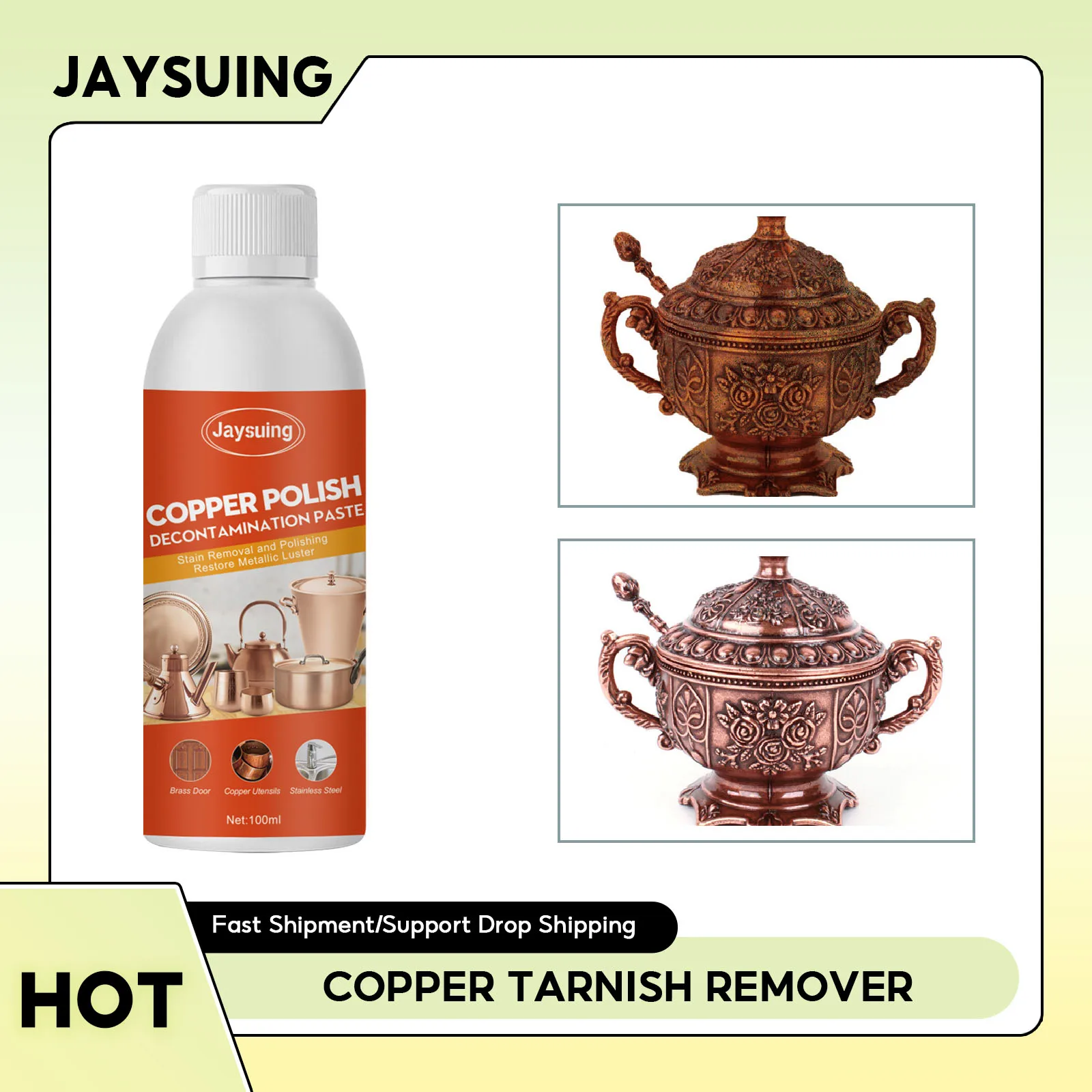 Brass and Copper Tarnish Remover Harmless Non-abrasive Metal Polish Cleaner for Fences Taps Colorful Steel Tiles