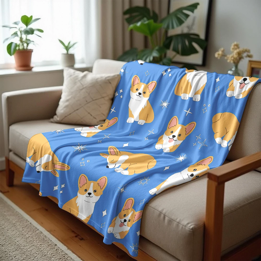 Blue Corgi Dog printed fleece throw blanket