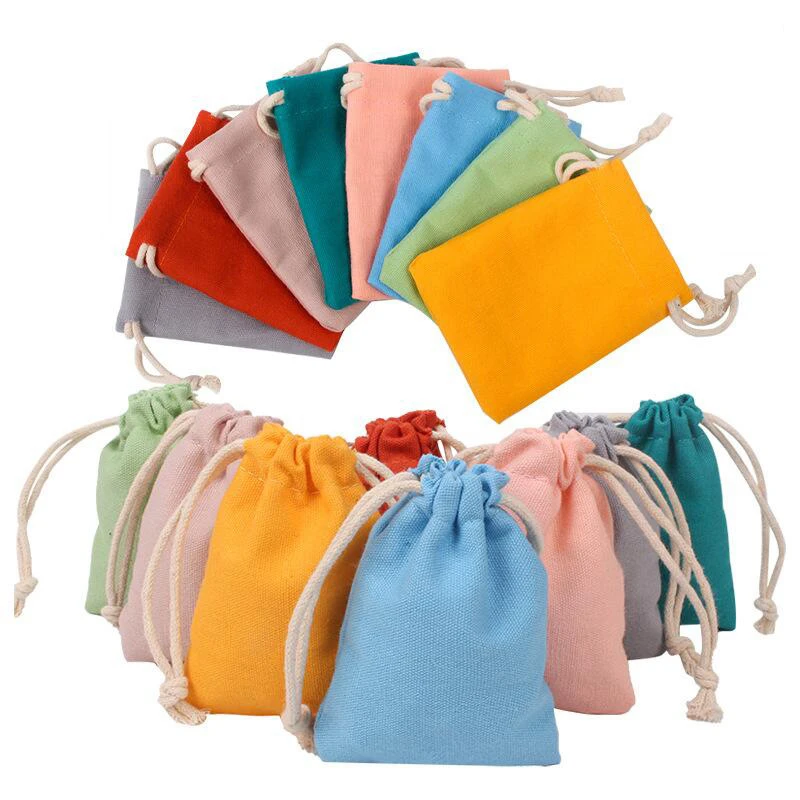 10Pcs/Lot Cotton Cloth Drawstring Bag Multicolour Eco Grocery Bags Jewelry Cosmetic Small Storage Bag Party Christmas Gift Pouch