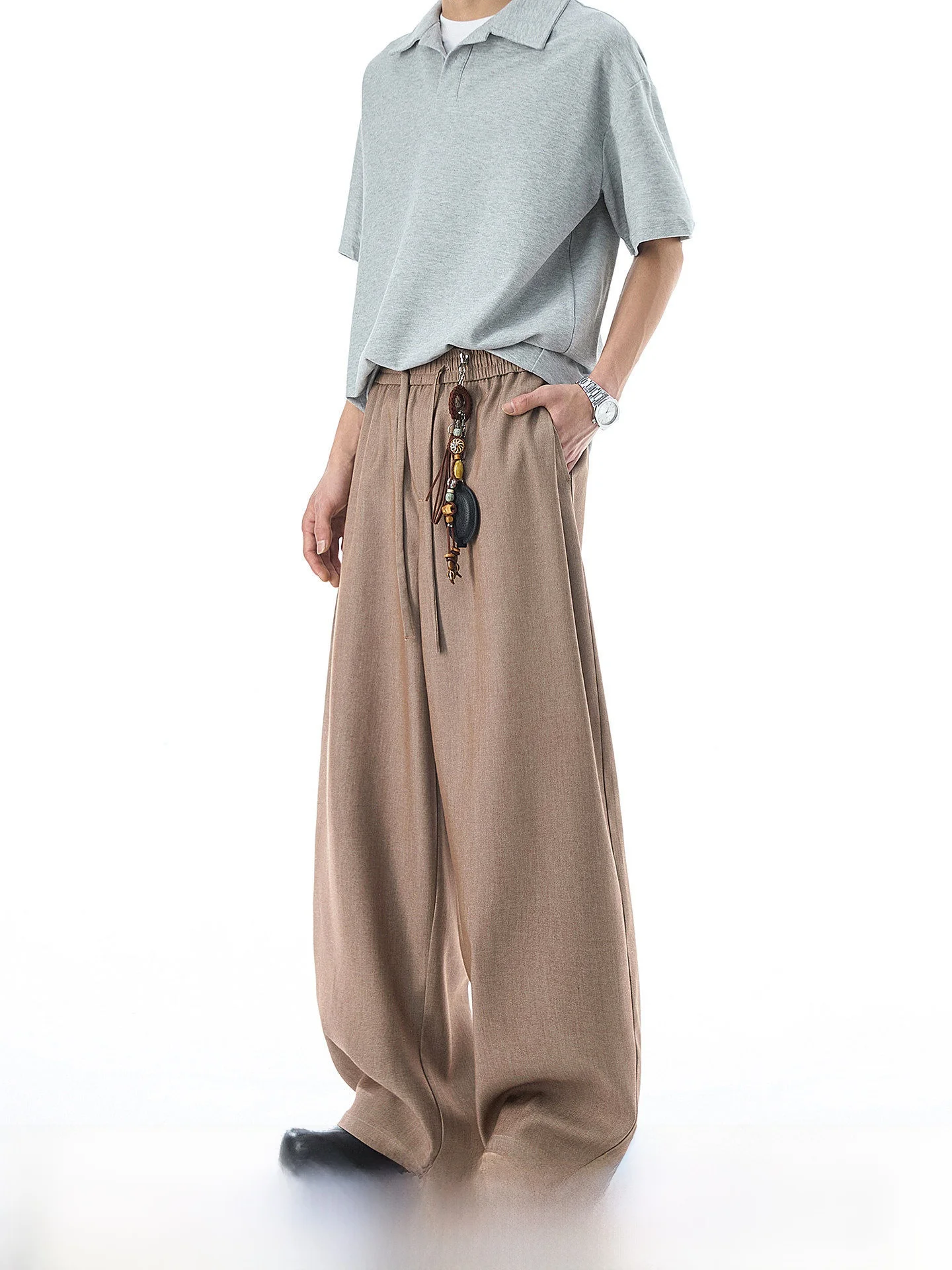 Men's Casual Straight Leg Pants Draped Loose Comfortable Spring Fashionable Classic Style Breathable Polyester Blend