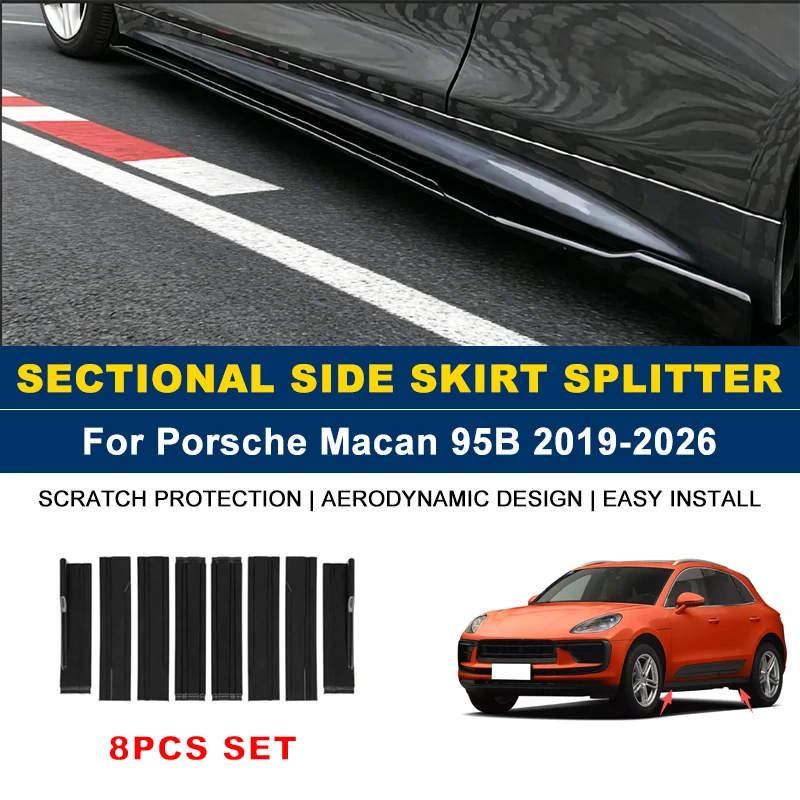 

2.2m Sectional Side Skirt Extension Lips Side Spoiler, Car Exterior Modified Upgrade Kit For Porsche Macan 95B 2019-2026 2020