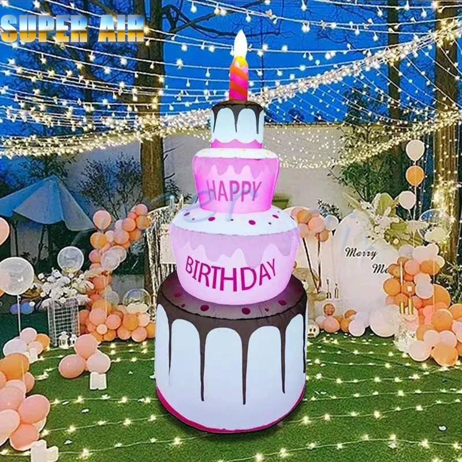 Customized giant birthday party decoration inflatable birthday cake model with lighting for birthday party