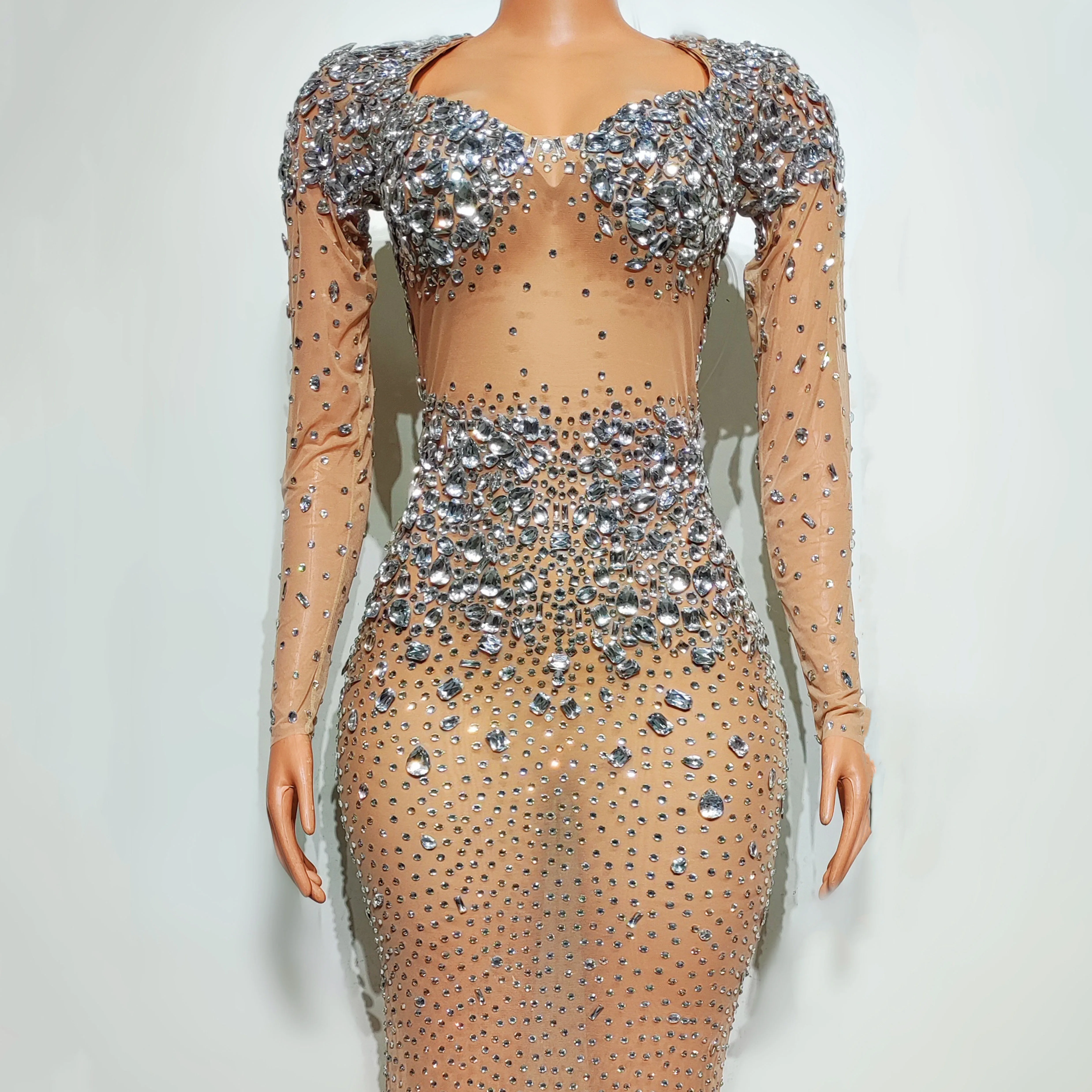 Show Girl Outfit 2025 Strass Sexy Lange Jurken Gogo Danskleding Zanger Show Wear Luxe elegante damesjurk Fea