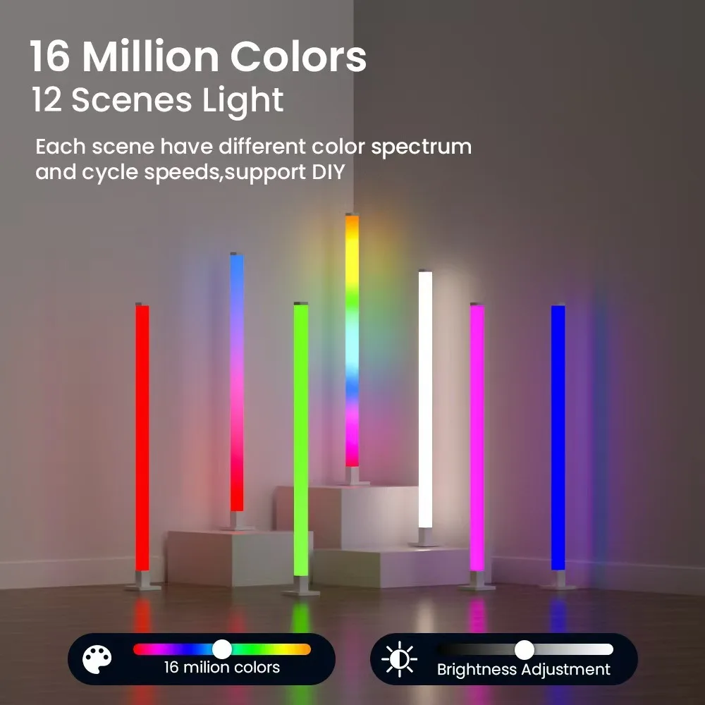 1/2PC RGB Floor Lamp 150cm LED Corner Floor Lamp Bedroom Ambient Lighting RGBIC Color Changing APP Control for Living Room Decor