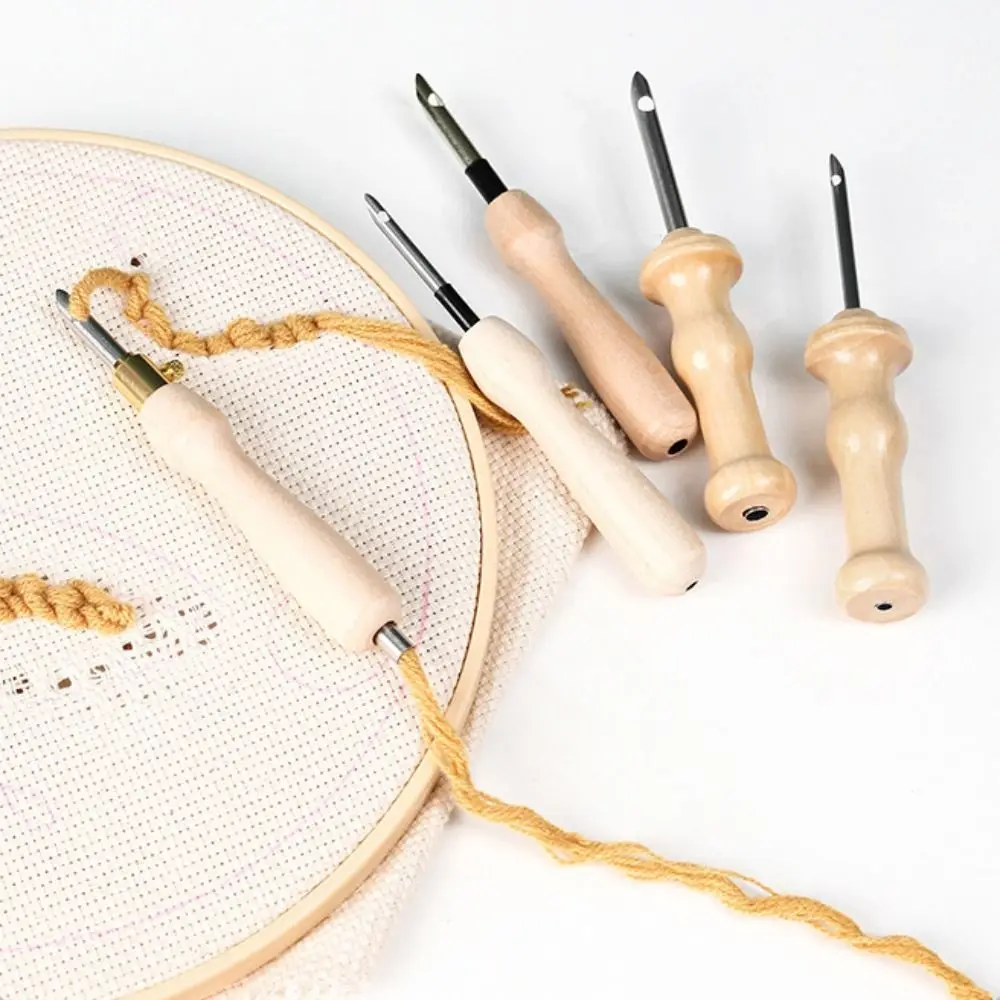 

2.5mm/3.5mm/5mm Punch Needle Set Wooden Handle DIY Craft Cross Stitch Needles Creative Professional Embroidery Stitch Pen