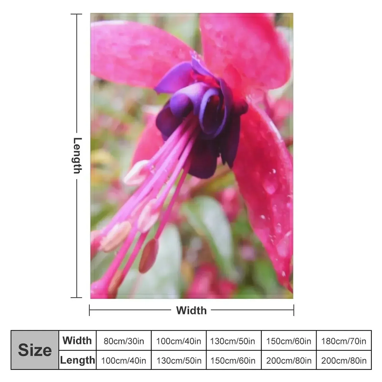 Fuschia Flower w/ Water Droplets 240 Throw Blanket Custom Flannel Fabric Blankets