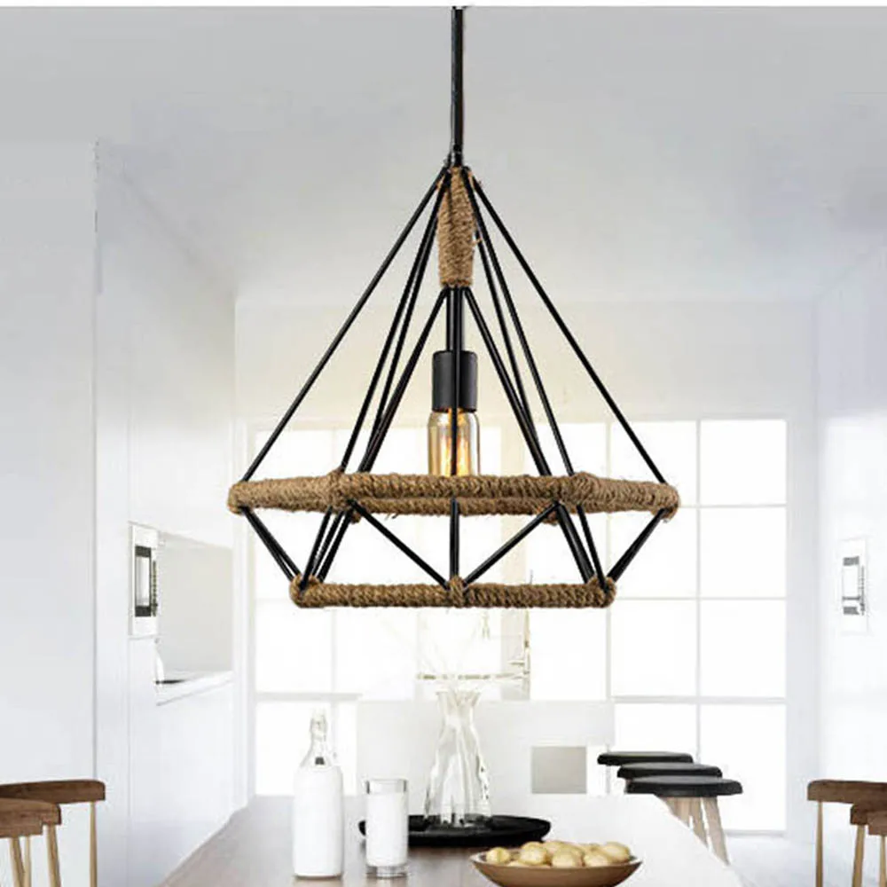 

E27 Industrial Lighting Loft Pendant Light Vintage Lamp Shade Loft Coffee Bar Kitchen Hanging Pendant Light Metal and Hemp Rope