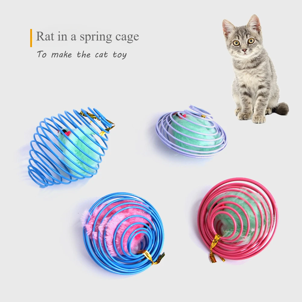 

Cat Toy Spring Cage Plush Mouse Solid Color Cute Mouse Design Little Cat Toy Pet Plush Toy