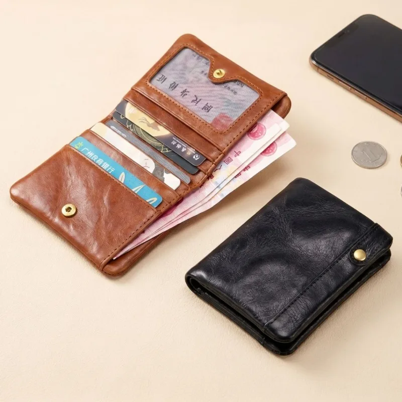 Large Capacity Leather Bifold Wallet with Zipper Coin Pocket, Soft Leather Short Snap Wallet, Spacious Bill Compartment for Men
