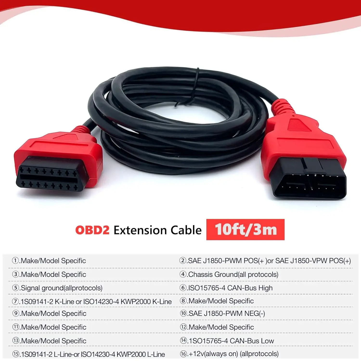 Cabo de extensão obd2 ultra-longo 10 pés/3m 16 pés/5m 33 pés/10m 16 pinos obdii macho para fêmea cabo de extensão adaptador extensor de diagnóstico