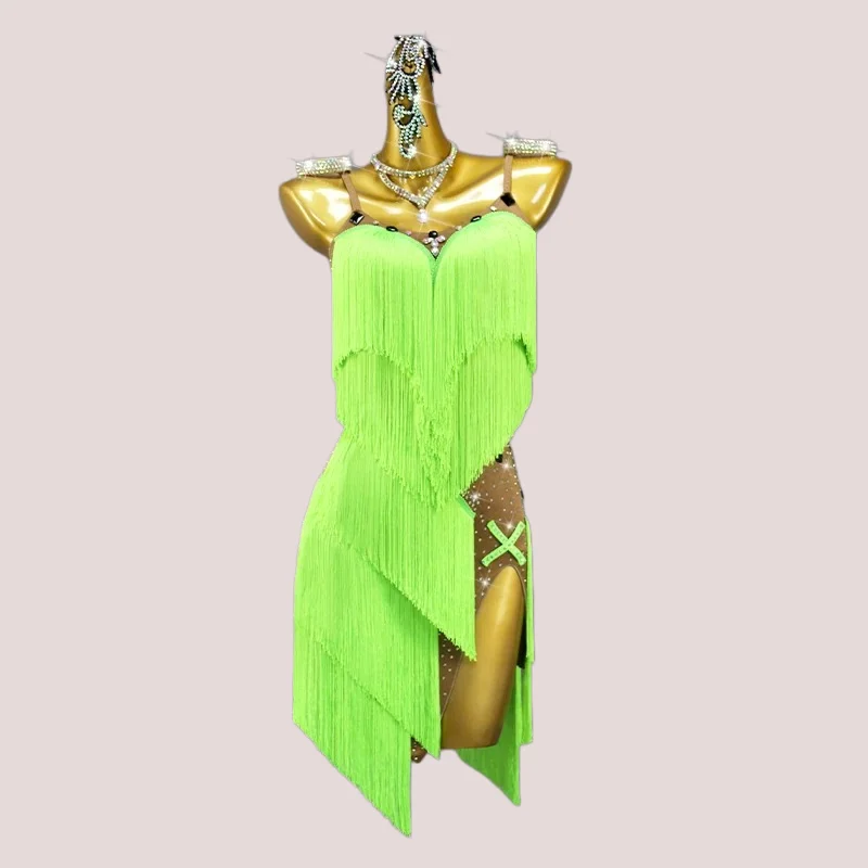 New Latin Dance Skirt Party Dress Women Tassel Costume Stage Clothes 2026 Ballroom Evening Dancewear Short Match Cocktail Outfit