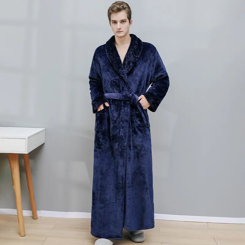 Women Men Flannel Bath Robe Sleepwear 2022 Autumn Winter Extra Long Home Dressing Gown Plush Couple Bathrobe Thick Warm Robes